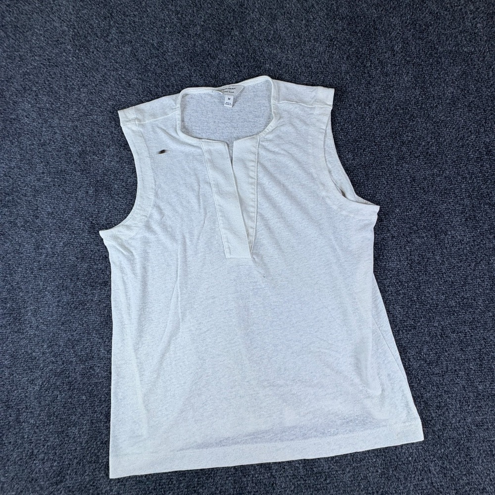 Banana Republic Linen Blend Tank Top Womens Medium White Split-Neck Straight Hem